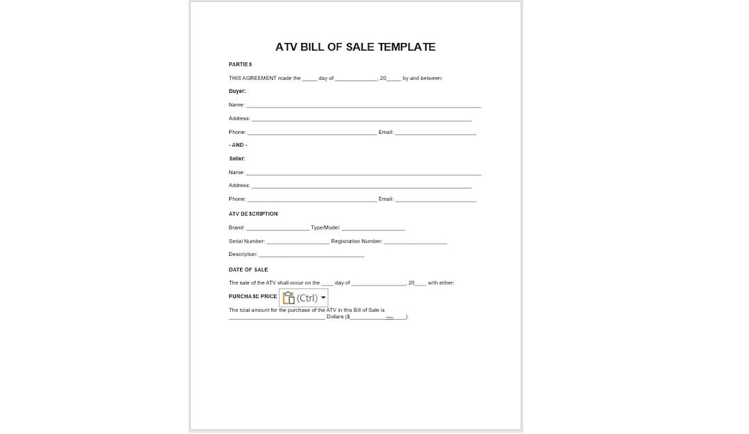 Editable ATV Bill of Sale Template, Editable Bill of Sale, Bill of Sale Editable ATV Bill of Sale Template, Editable Bill of Sale, Bill of Sale
