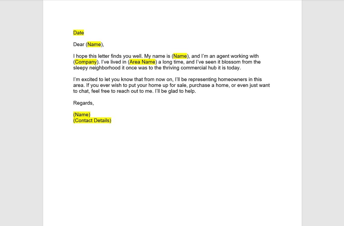 Real Estate Introduction Letter Template Real Estate Intro Etsy