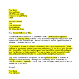 Carta de presentación del especialista en protección infantil, carta de presentación simple, plantilla de carta de presentación, carta de presentación editable, plantilla de carta de presentación