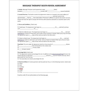 Contrato de alquiler de cabina de masajista, plantilla de contrato de alquiler de cabina de masajista, contrato de arrendamiento de alquiler, contrato de alquiler