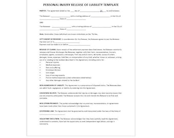 Editable Release of Personal Injury Settlement, Release of Liability Template, Liability Release, Waiver Form, Word Template, Template