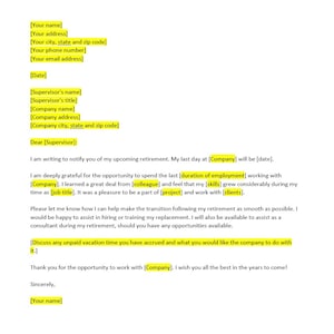 Plantilla de carta de jubilación, Carta de jubilación, Plantilla de jubilación, Plantilla de carta de jubilación, Plantilla de Word, Carta simple