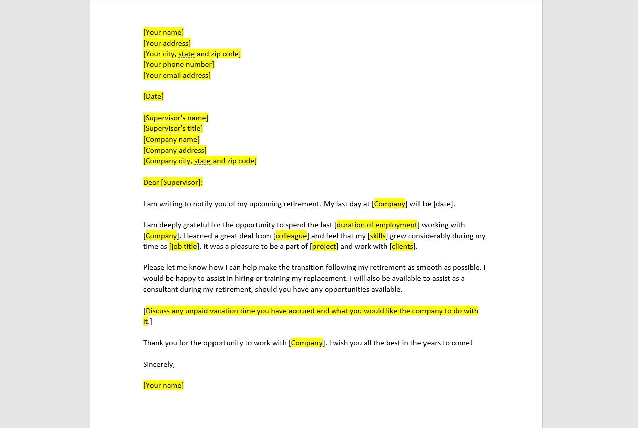 Retirement Letter Template Retirement Letter Retirement Template 