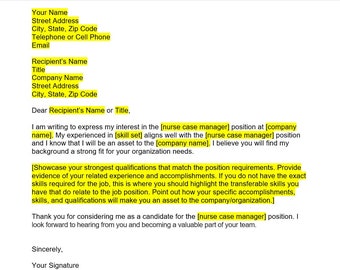 Krankenschwester Case Manager Anschreiben, Krankenschwester, Anschreiben Vorlage, Editierbare Anschreiben, Anschreiben Vorlage, Word Template, Sofortiger Download