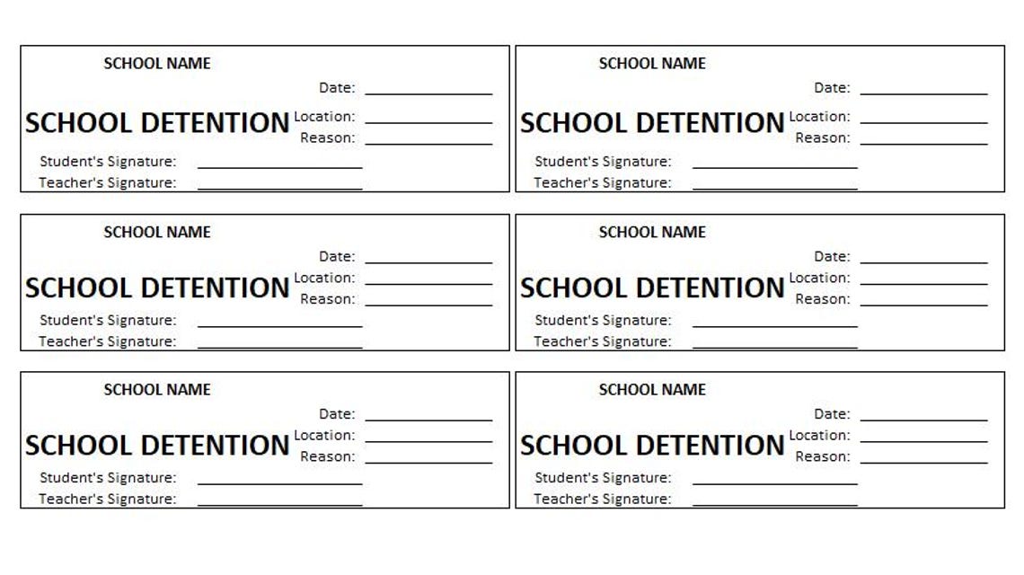 Editable School Detention Template, School Detention Template ...