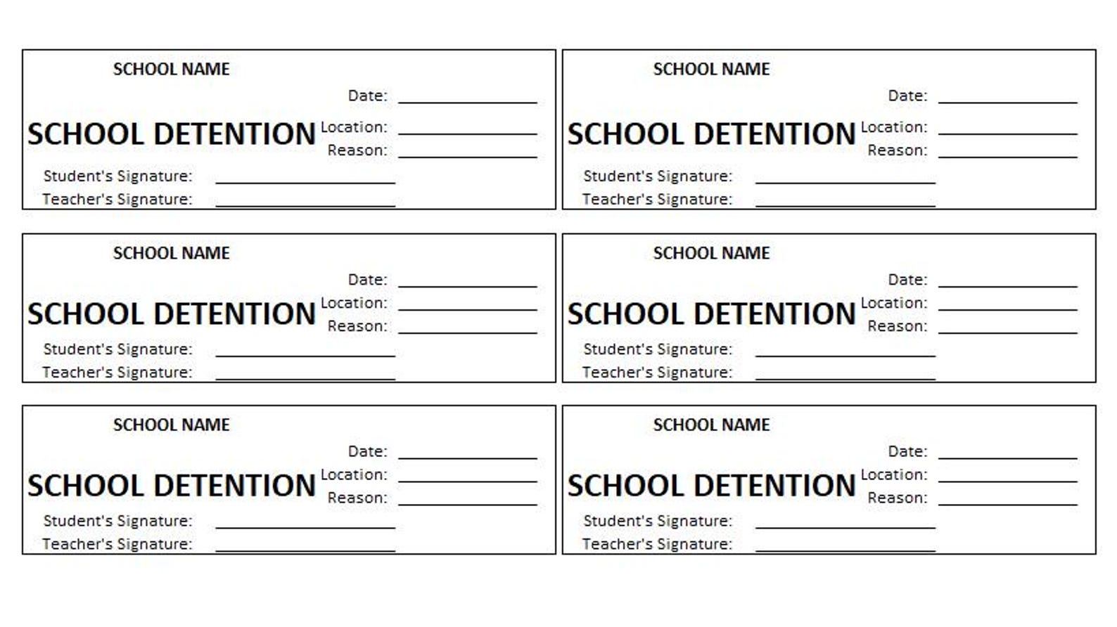Editable School Detention Template, School Detention Template ...