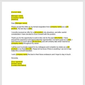 Career Change Resignation Letter, Resignation Letter, Resignation Template, Resignation Letter Template, Word Template, Simple Letter