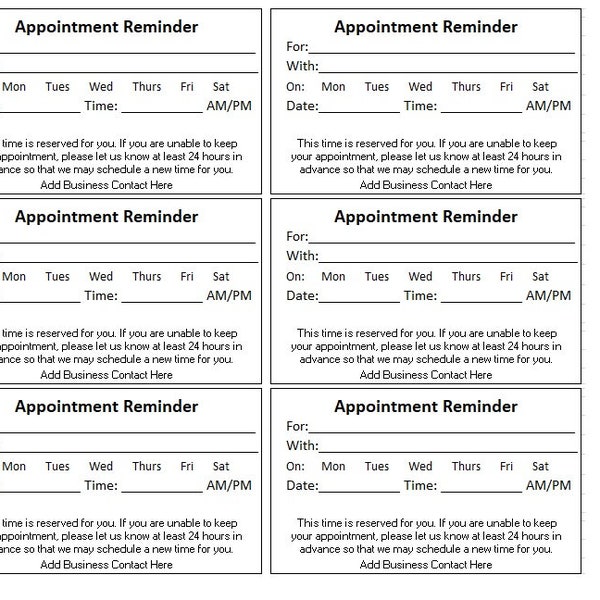 Editable Appointment Reminder Card Template, DIY Editable Cards, Reminder Card Template, Card Template, Next Appointment Card