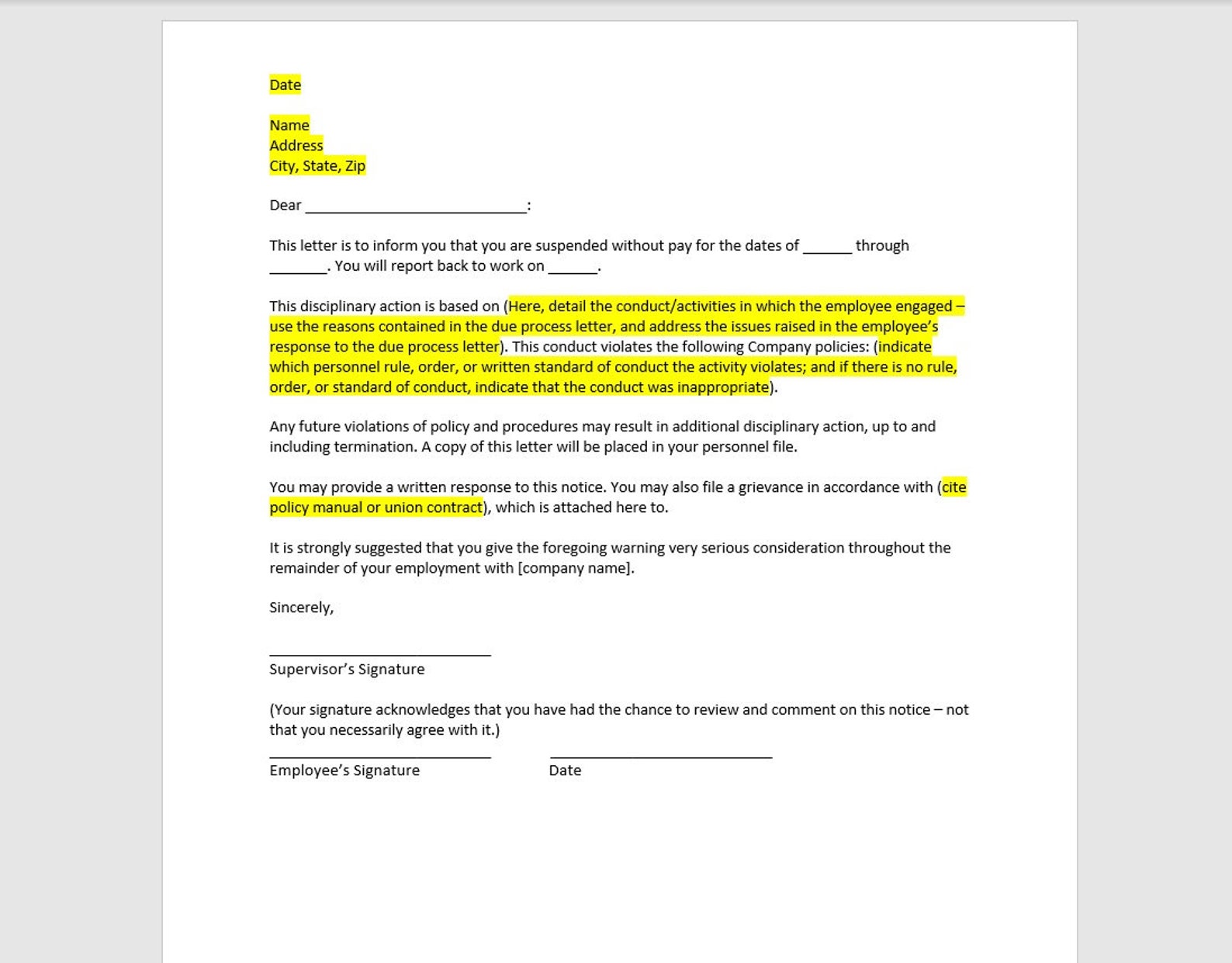 Suspension Without Pay Letter Template, Suspension Without Pay Letter