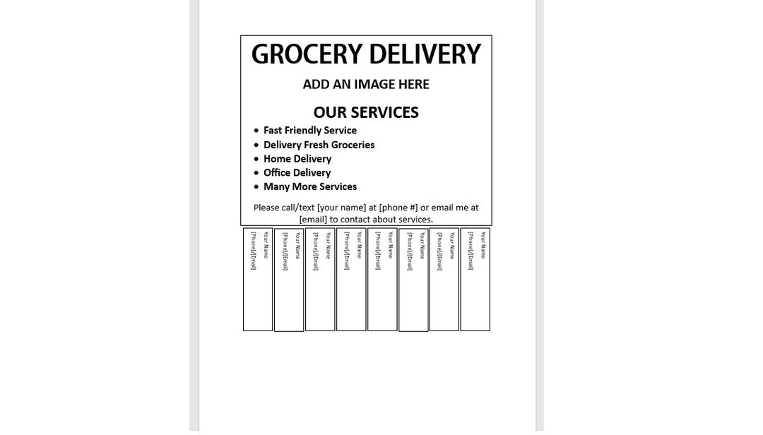 Editable Grocery Delivery Services Tearoff Flyer, Grocery Delivery