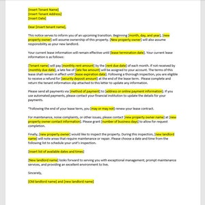 Nueva plantilla de carta del propietario, carta del nuevo propietario, plantilla del nuevo propietario, carta del nuevo propietario, plantilla de Word, carta simple