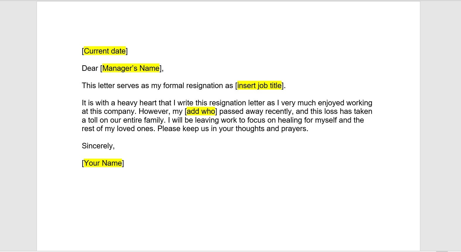 Death in Family Resignation Letter Template, Resignation Letter, Resignation  Template, Resignation Letter Template, Word Template - Etsy, image size:1573x861