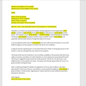 Modelo de carta de transferência de contrato de locação, carta de transferência de contrato de locação, modelo de transferência de contrato de locação, carta de palavra, carta simples