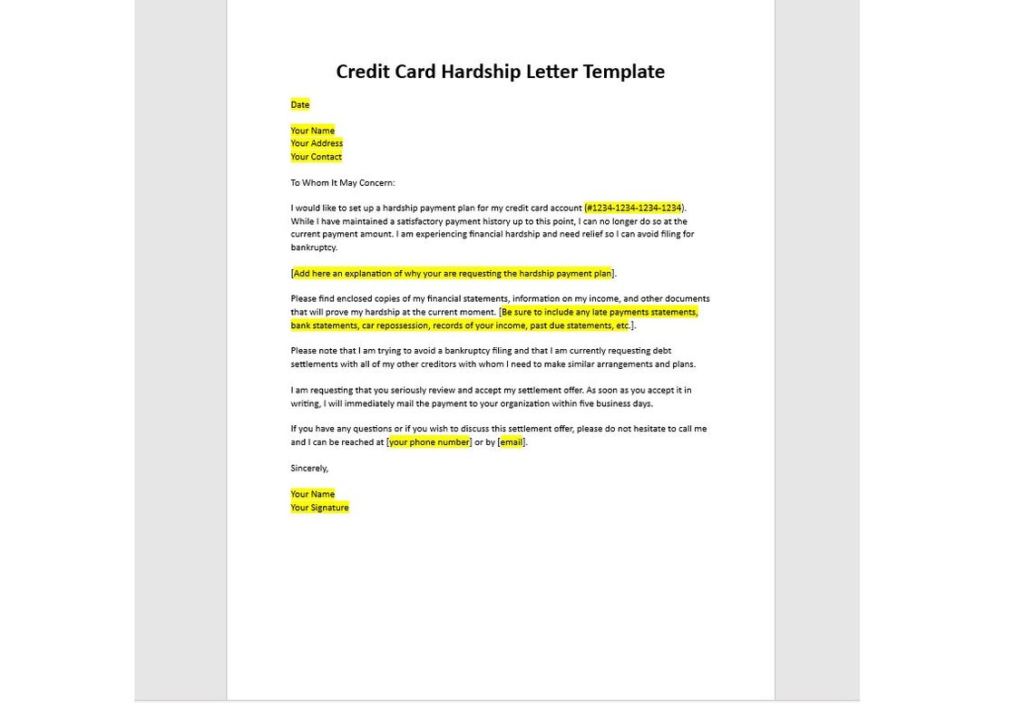 Editable Credit Card Hardship Letter Template, Credit Card Hardship