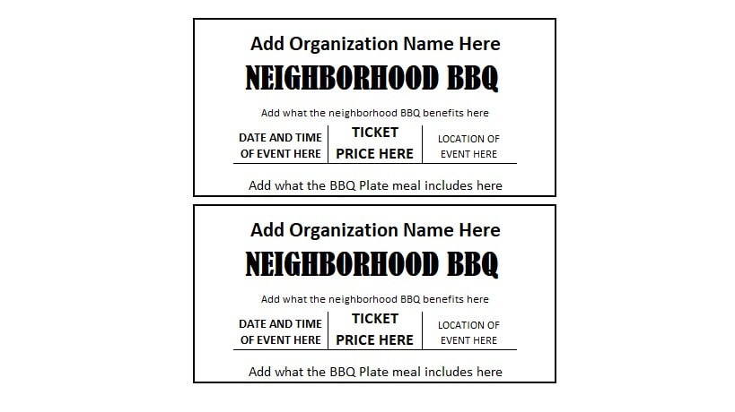 Neighborhood BBQ Ticket, Neighborhood BBQ Plate Sale Fundraiser Ticket ...