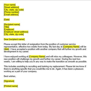Customer Service Rep Resignation Letter Template, Resignation Letter, Resignation Template, Resignation Letter Template, Word Template