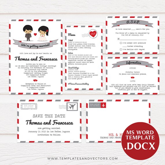 Air Mail Wedding Invitation Template Printable Wedding Etsy