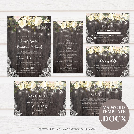Rustic Country Chic Floral Stringlights Wedding Invitation Etsy