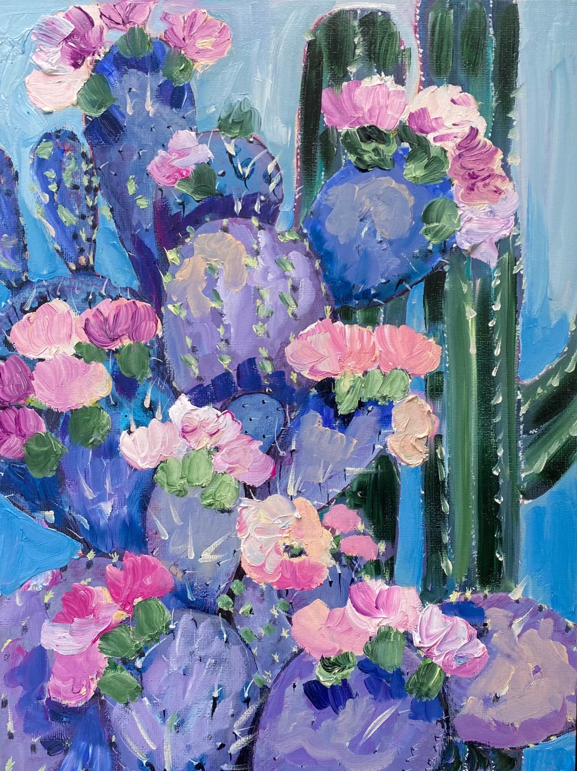 Cacti blooming Original oil painting on canvas/cardboard Etsy