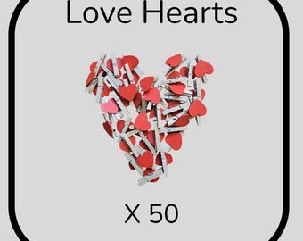 50 X Love Hearts Clips for Wall, Rope, Photos, Drawings, Xmas, Birthday