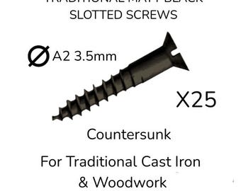 Matt Black Stainless Steel Slotted Screws, Countersunk, For Cast Iron & Woodwork (25 Pack)