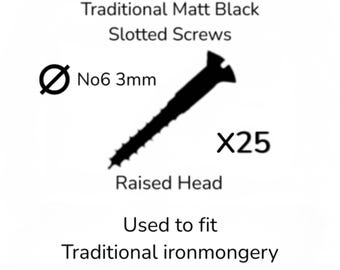 Traditional Matt Black Slotted Screws for Hand-Forged Ironmongery (Stainless Steel) 25 per pack