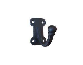 Black Cast Iron Coat Hook, Rustic Heavy Duty Wall Mount