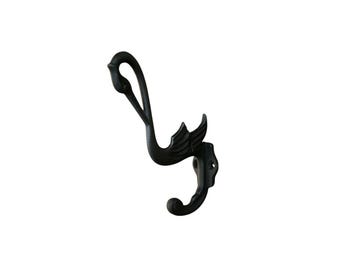 Black Cast Iron Swan Triple Coat Hook, Rustic Heavy Duty Wall Mount