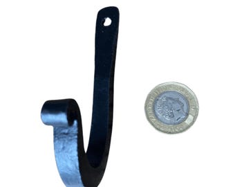 Hand Forged Wrought Iron Key, Handbag, Coat Hook, Rustic Black Design, Square Bar 3"