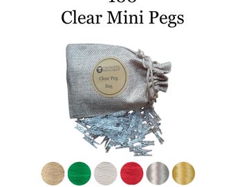 Mini pinzas y cuerda, 100 pinzas transparentes para pared, cuerda, fotos, Navidad, cumpleaños.