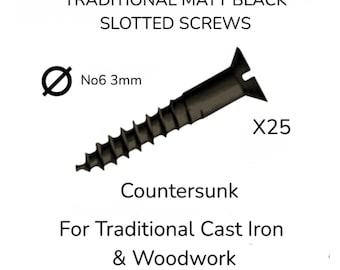Matt Black Stainless Steel Slotted Screws, Countersunk, For Cast Iron & Woodwork (25 Pack)