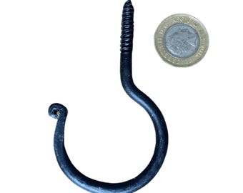 Hand Forged Wrought Iron Coat Hook, Rustic Black Screw-In (3" Stem)