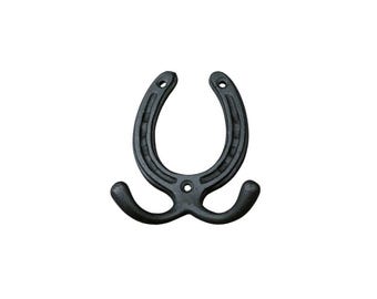 Cast Iron Horseshoe Coat Hook, Rustic Black Finish