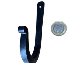 Hand Forged Wrought Iron Coat Hook, Rustic Black Under Shelf Cabinet Kitchen Mug Hook