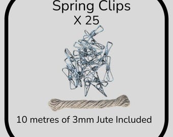 25 X Spring Clips for Wall, Rope, string, Photos, Drawings, Xmas, Birthday