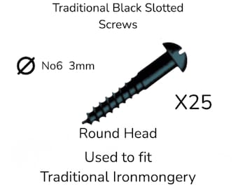Traditional Matt Black Slotted Screws for Hand-Forged Ironmongery (Stainless Steel) 25 per pack
