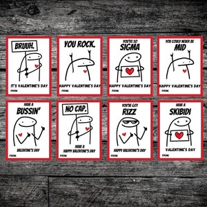 Gen Z kinderjargon Valentijnskaarten, AFDRUKBAAR, Bruh Its Valentines Day, Sigma, Mid, Bussin, No Cap, Rizz, Skibidi, Gen Alpha Kids Slang Tween