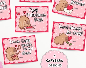 Printable CAPYBARA Valentine Cards, CAPY Valentines Day, Capybara Puns Valentines, Dont Worry Be Capy, Valentine Cards for Kids, No CAP Vday