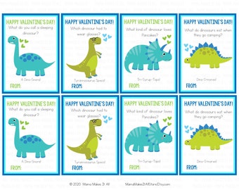 Printable Dinosaur Valentine Cards, Dinosaur Valentines, Dinosaur Joke Valentines, School Valentines, Valentine Cards for Kids, Classroom