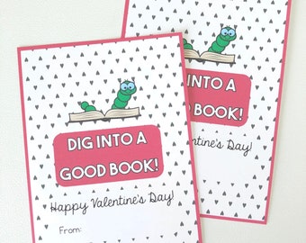 Printable Bookmark Holder Valentine Cards, Bookworm Valentines, Boomark Valentines, School Valentines, Valentine Cards for Kids