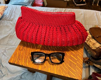 Vintage Rote Gehäkelte Clutch Geldbörse