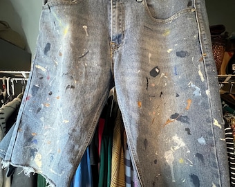 Denim Paint Splattered Cut Offs