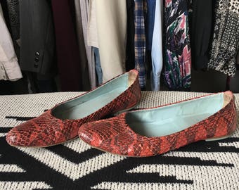 Red Snakeskin Ballet Flats