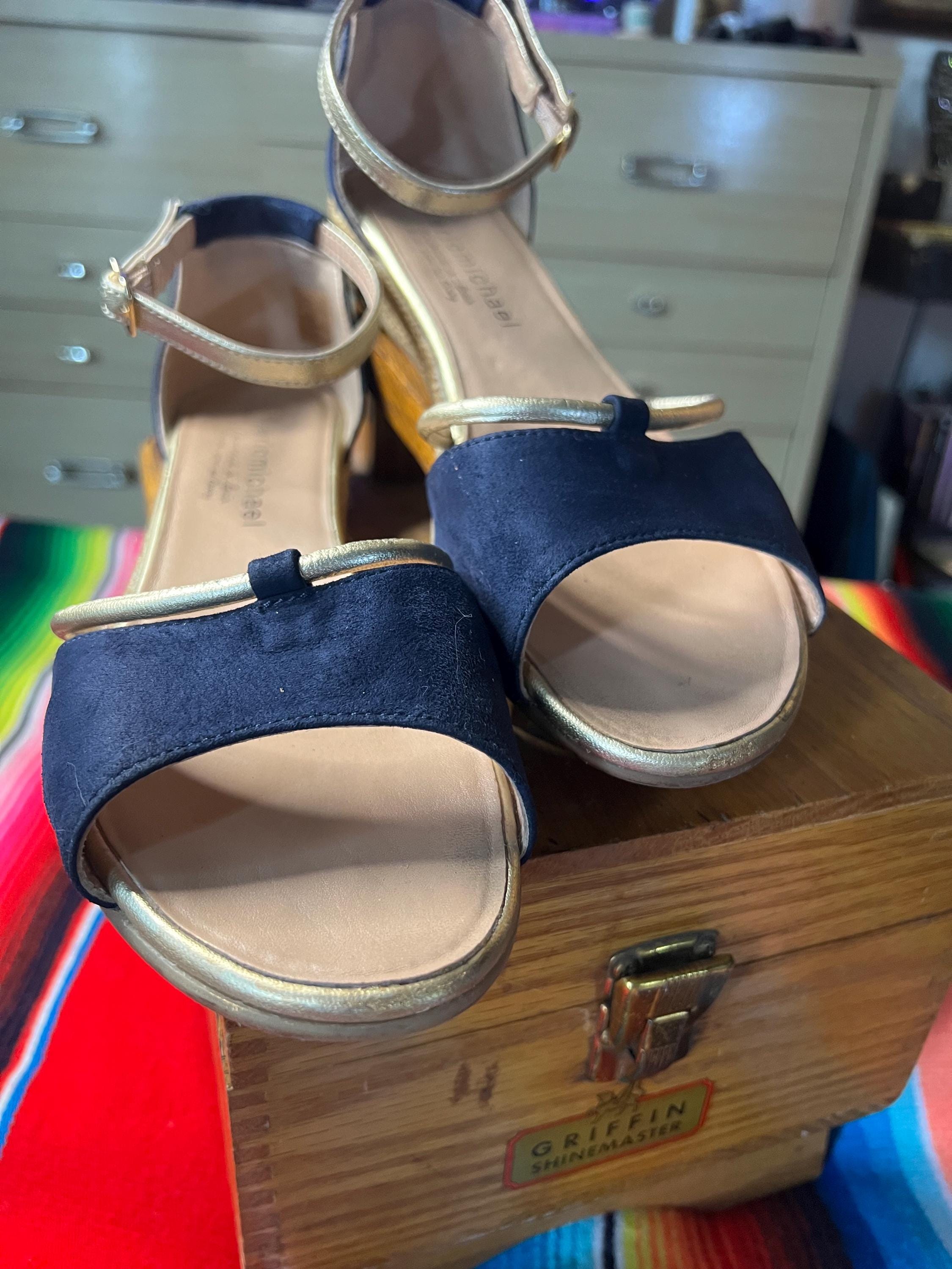 Spanish Espadrilles Size 10, Eric Michael Blue Suede and  Eric Michael Navy Blue Leather Espadrille Sandals Made Spain Euro 39 US 8.5 New main image 0