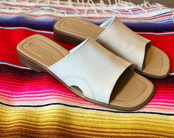 White Leather Slide Sandals - Montgomery Bay Club