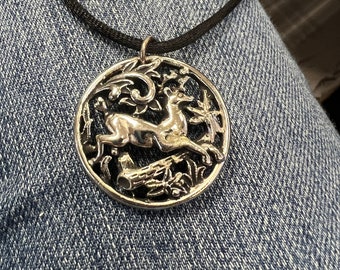 Vintage Sara Coventry Deer Pendant Necklace: Sterling Silver Style