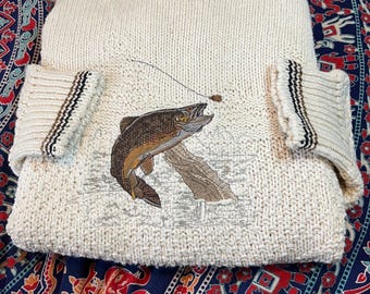 Suéter de pescador para hombre con bordado de peces.