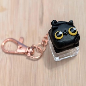Black Cat Kittycap - Keyboard Fidget Keychain - Artisan Keycap - Polymer Clay
