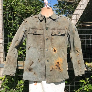 Schweizer Prison Jacke - Upcycled Distressed Denim - 96cm Brustumfang / Medium (UK)