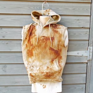 Upcycled Dirt & Rust Dyed Sleeveless Hoodie - UK Medium